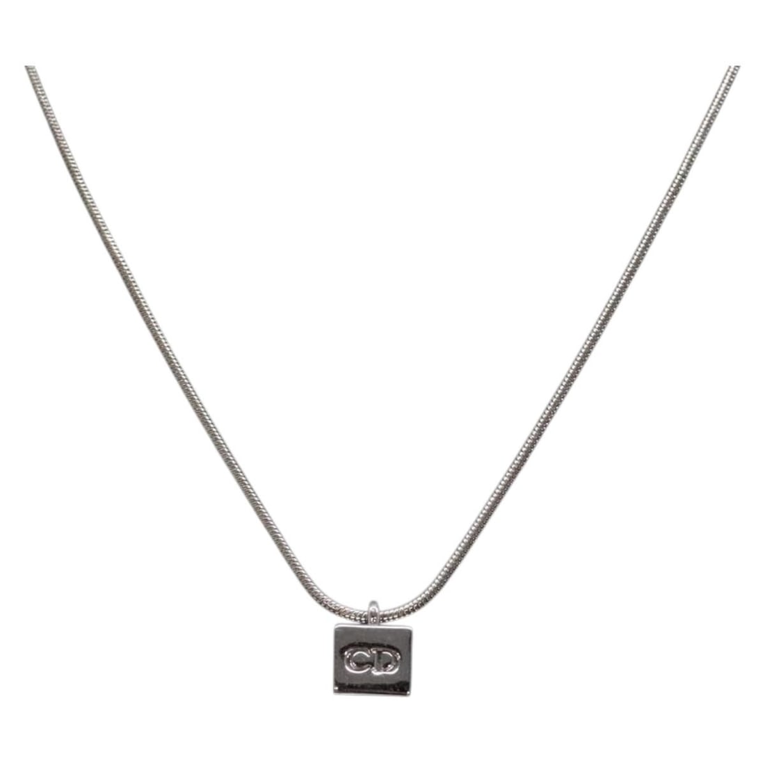 Christian Dior Silver Metal Cube Logo Necklace Authenticated 44.5cm (1 of 14)
