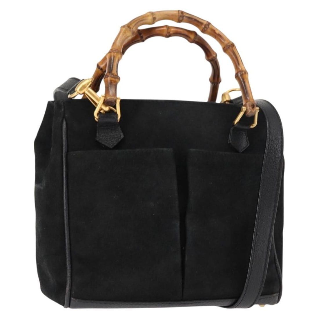 GUCCI Black Suede Bamboo Hand Bag 2-Way Made in Italy BA6752 (1 of 18)