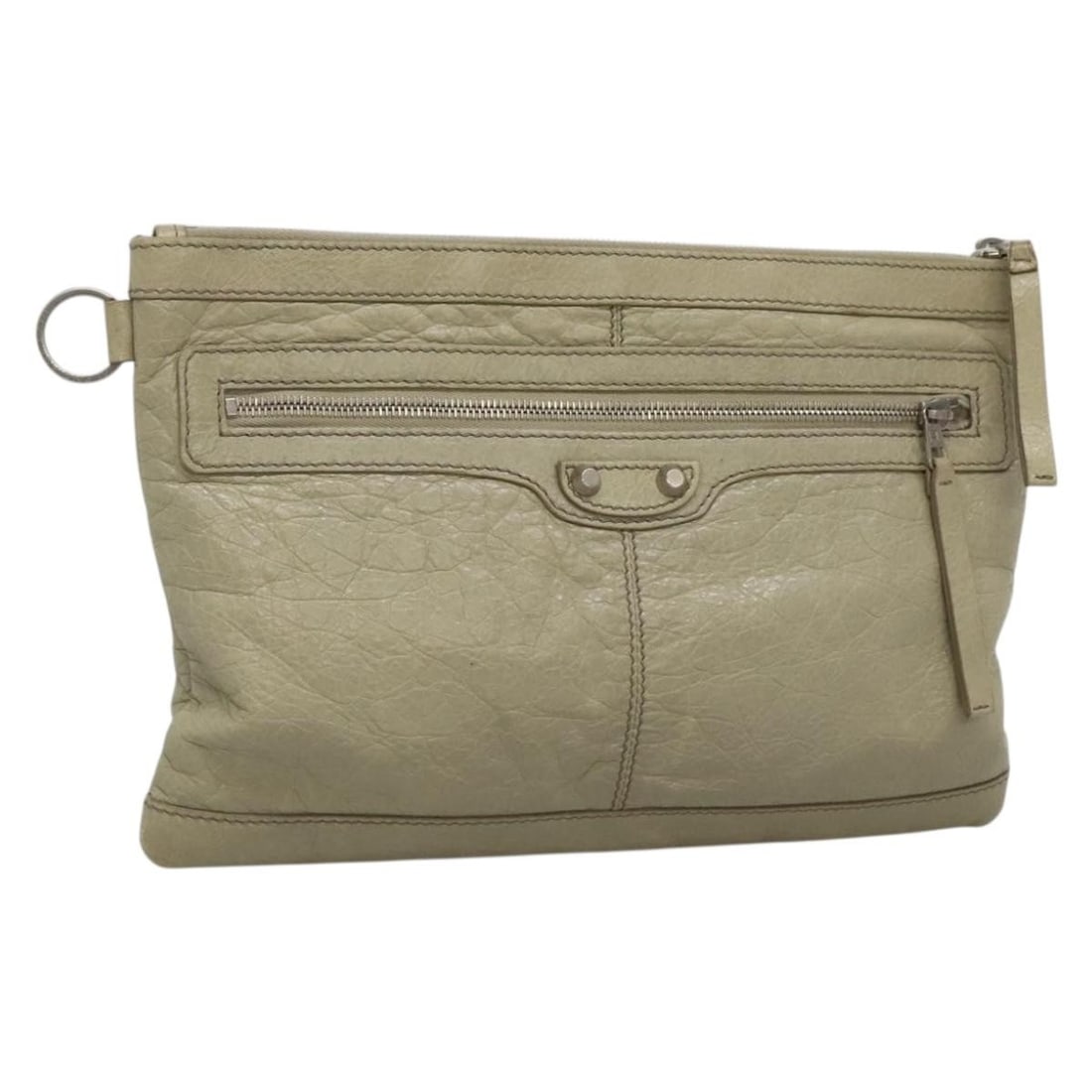 BALENCIAGA Classic Clip M Clutch Bag Leather Beige Silver Made in Italy (1 of 18)