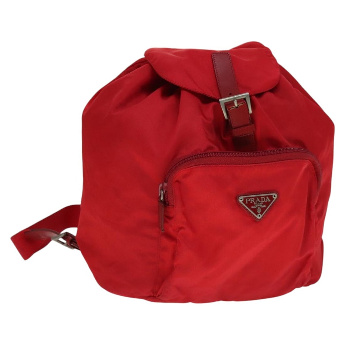 Red Nylon Prada Women's Backpack with Guarantee Card: Red Nylon Prada Women's Backpack with Guarantee Card This Prada women's backpack is crafted from red nylon and features a classic, practical design. The backpack offers a spacious interior and comes w