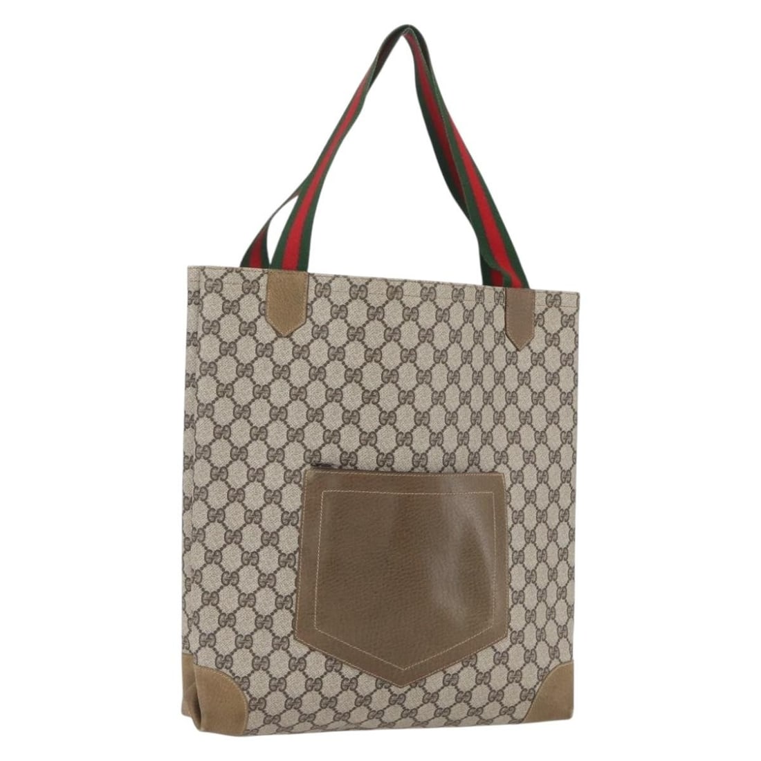 Beige Red PVC Leather Tote Gucci GG Supreme Web Sherry Line Italy (1 of 18)
