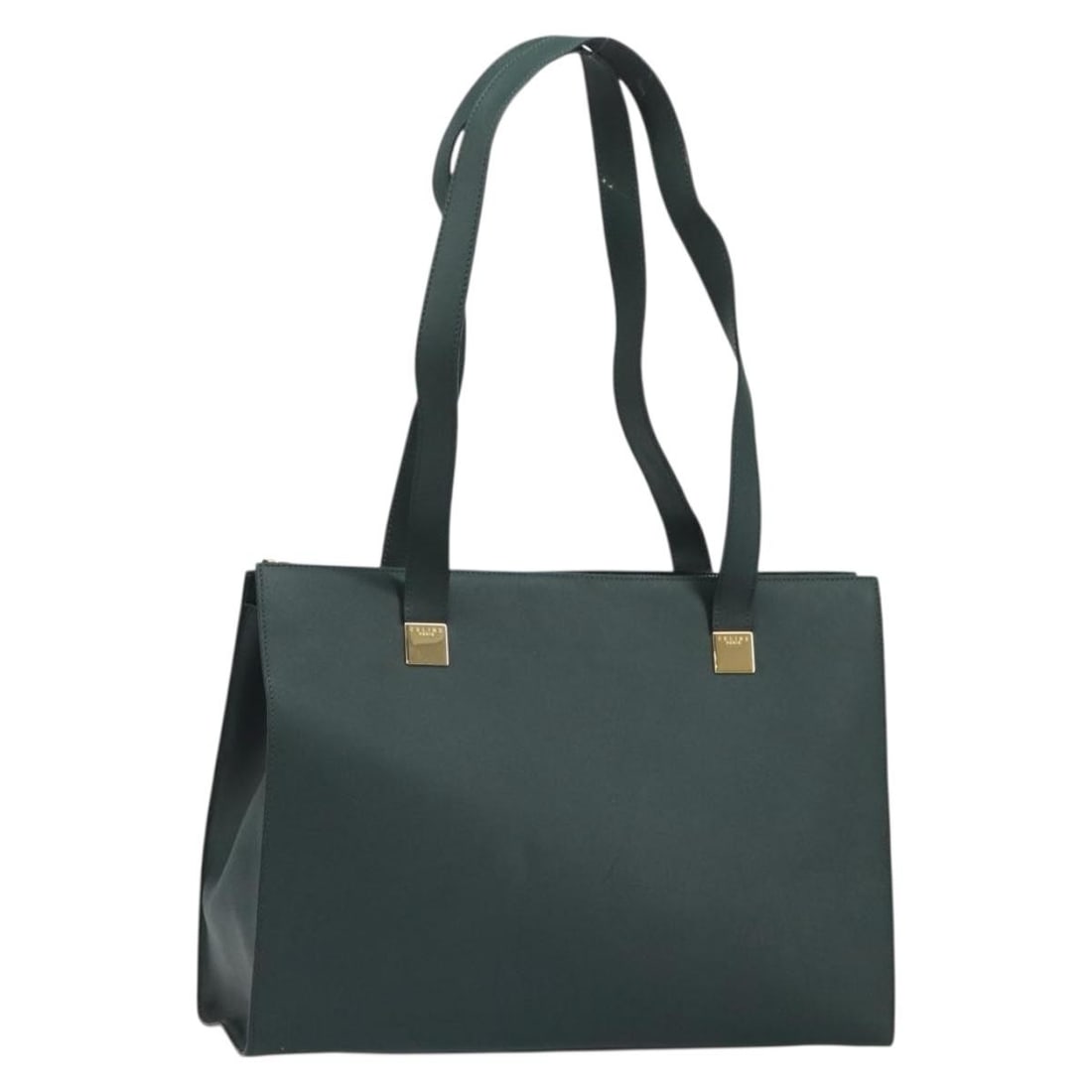 Celine Green Leather Tote Bag with Gold Accents and Dust Bag: Celine Green Leather Tote Bag with Gold Accents and Dust Bag This CELINE tote bag features a green and gold leather exterior and is designed for women. The bag is made in Italy and includes a dust bag