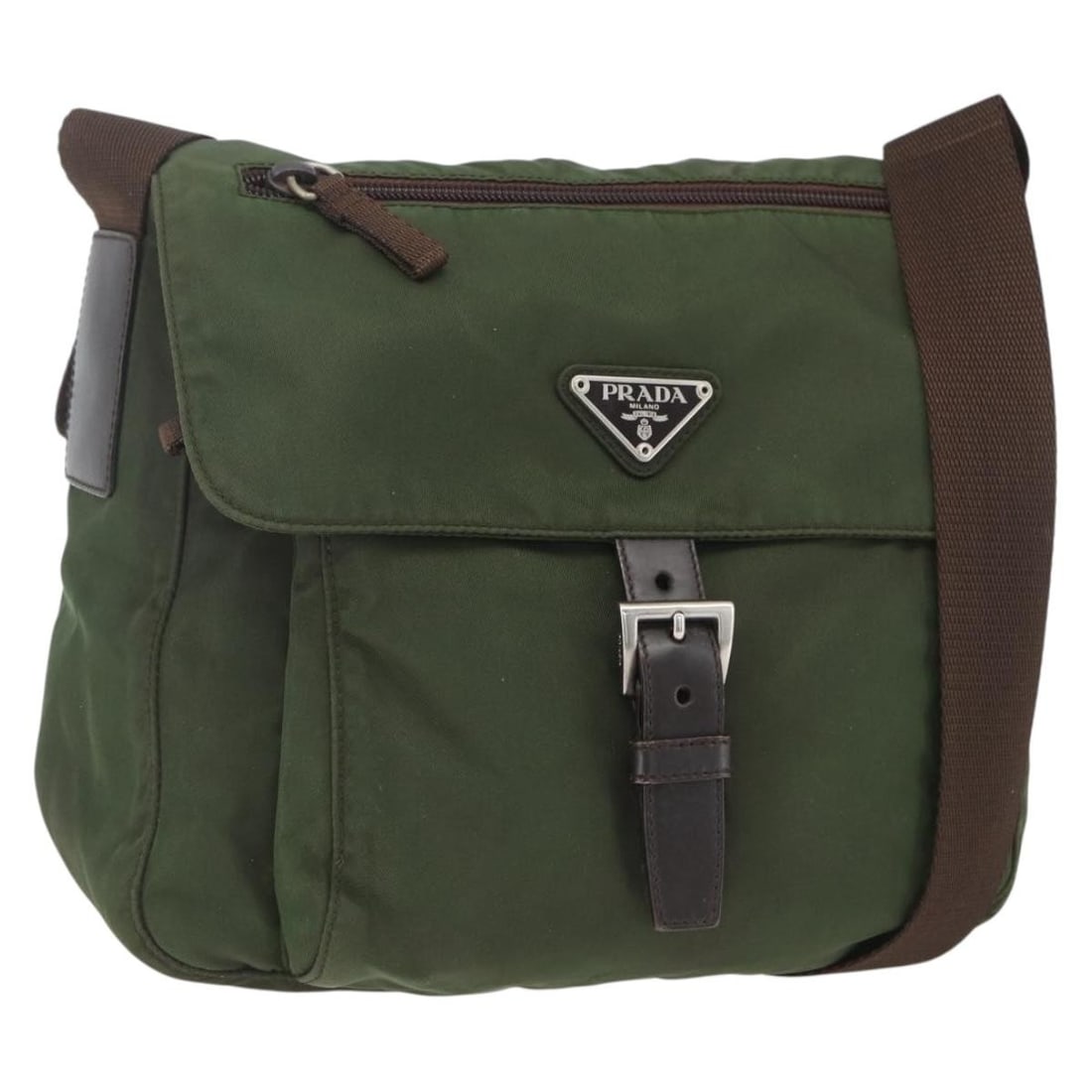 Prada Khaki Nylon Shoulder Purse with Silver Tone Hardware (1 of 18)