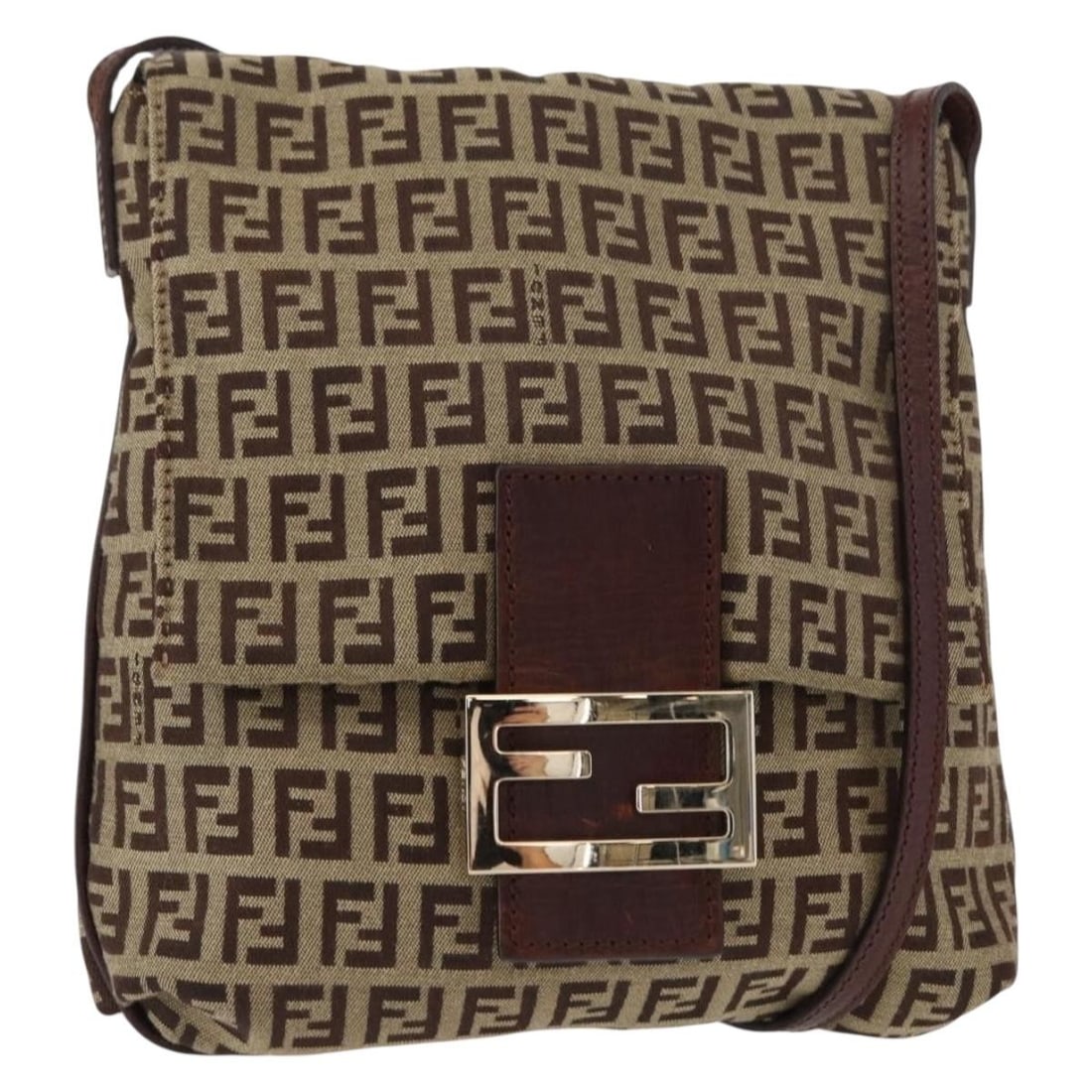 FENDI Zucchino Canvas Beige Gold Shoulder Bag Italy Auth (1 of 18)