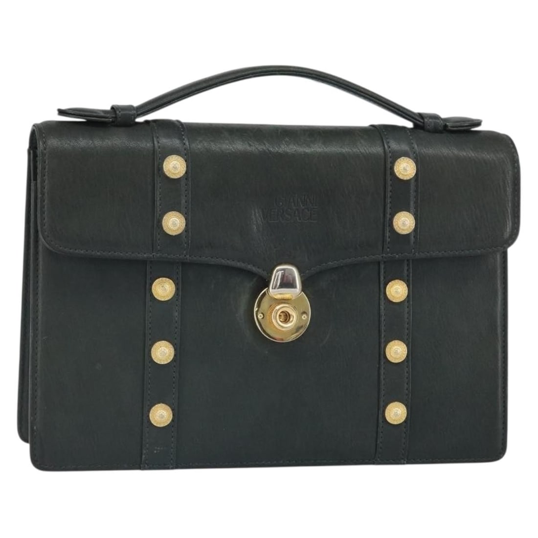 Khaki and Gold Leather Gianni Versace Handbag from Italy (1 of 18)