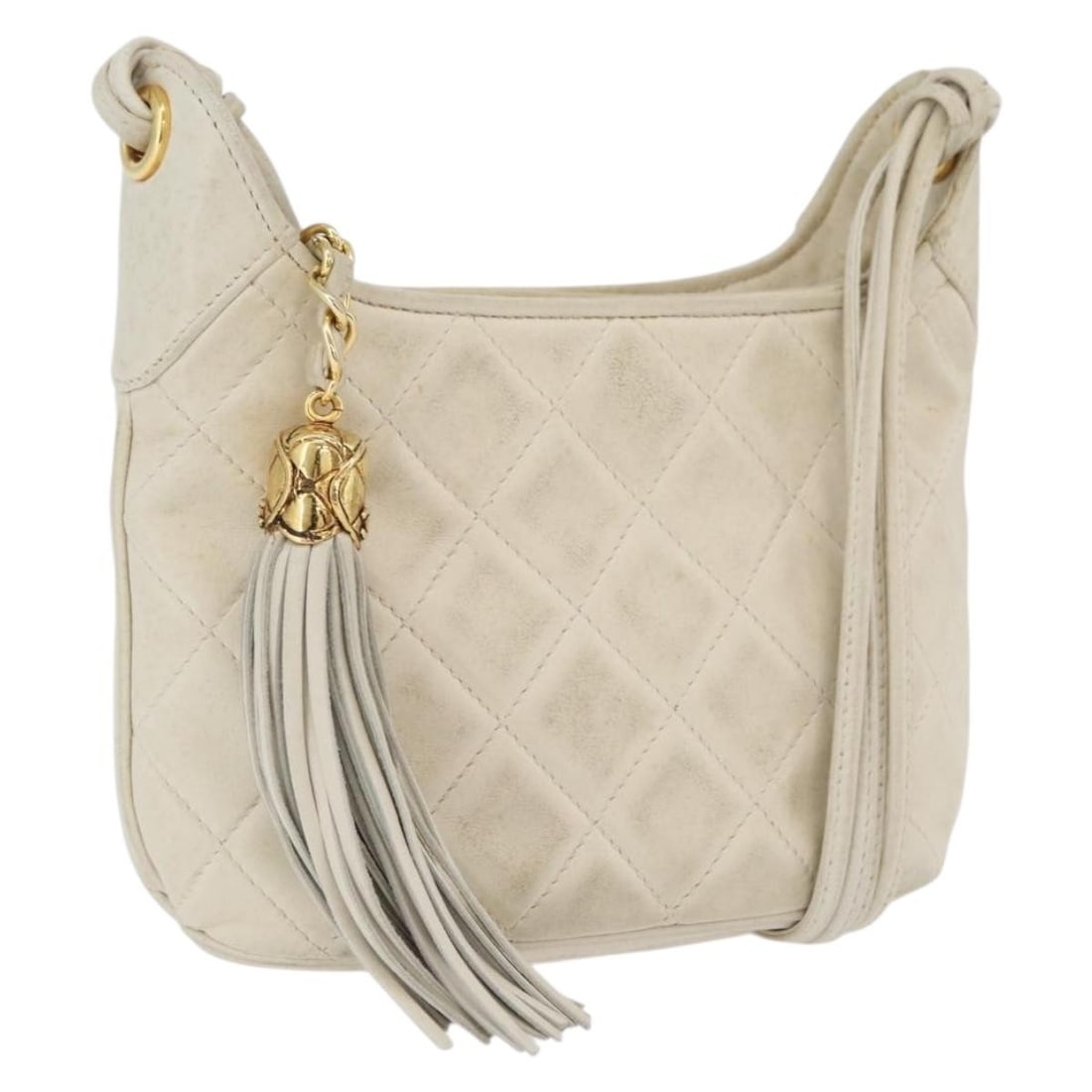 CHANEL Ivory Lambskin Matelasse Shoulder Bag with Gold CC Hardware: CHANEL Ivory Lambskin Matelasse Shoulder Bag with Gold CC Hardware This CHANEL Matelasse shoulder bag is crafted from ivory lambskin with gold-tone accents. Designed for women, it features a compact s