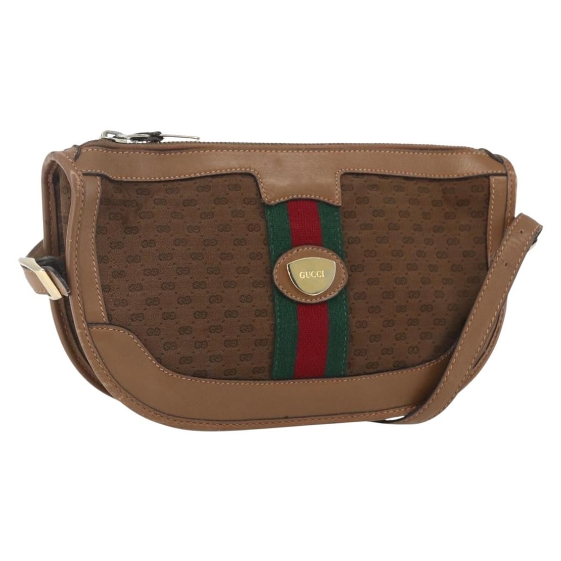 Brown Micro GG Canvas Gucci Web Shoulder Bag Gold Red Sherry Line Italy: Brown Micro GG Canvas Gucci Web Shoulder Bag Gold Red Sherry Line Italy This GUCCI Micro GG Canvas Web Sherry Line shoulder bag features a brown, gold, and red color scheme with the signature micro sm