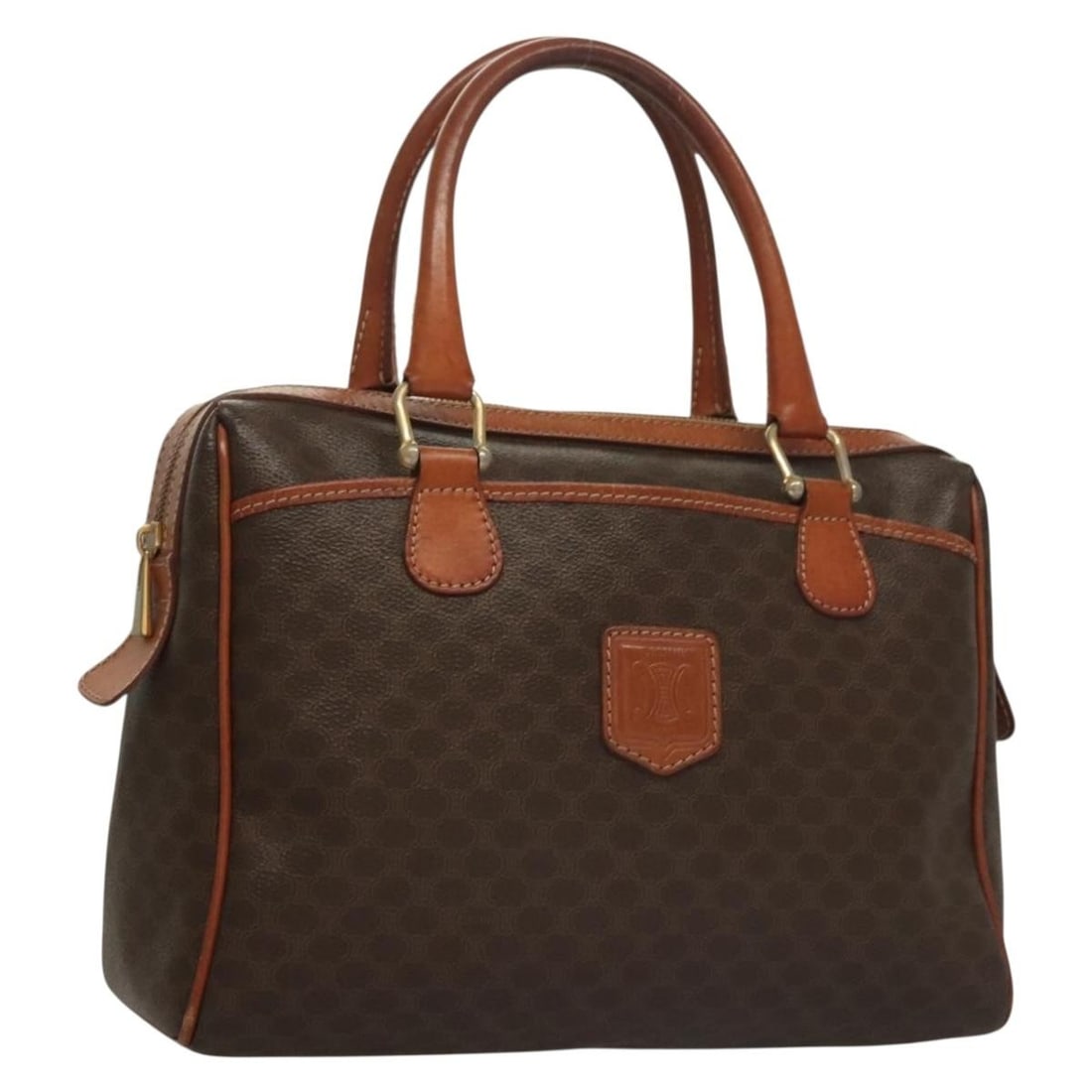 CELINE Macadam Canvas Hand Bag PVC Leather Brown Gold Made in Italy: CELINE Macadam Canvas Hand Bag PVC Leather Brown Gold Made in Italy This authentic CELINE Macadam Canvas Hand Bag combines elegance and functionality. Crafted from durable PVC leather with a chic brow