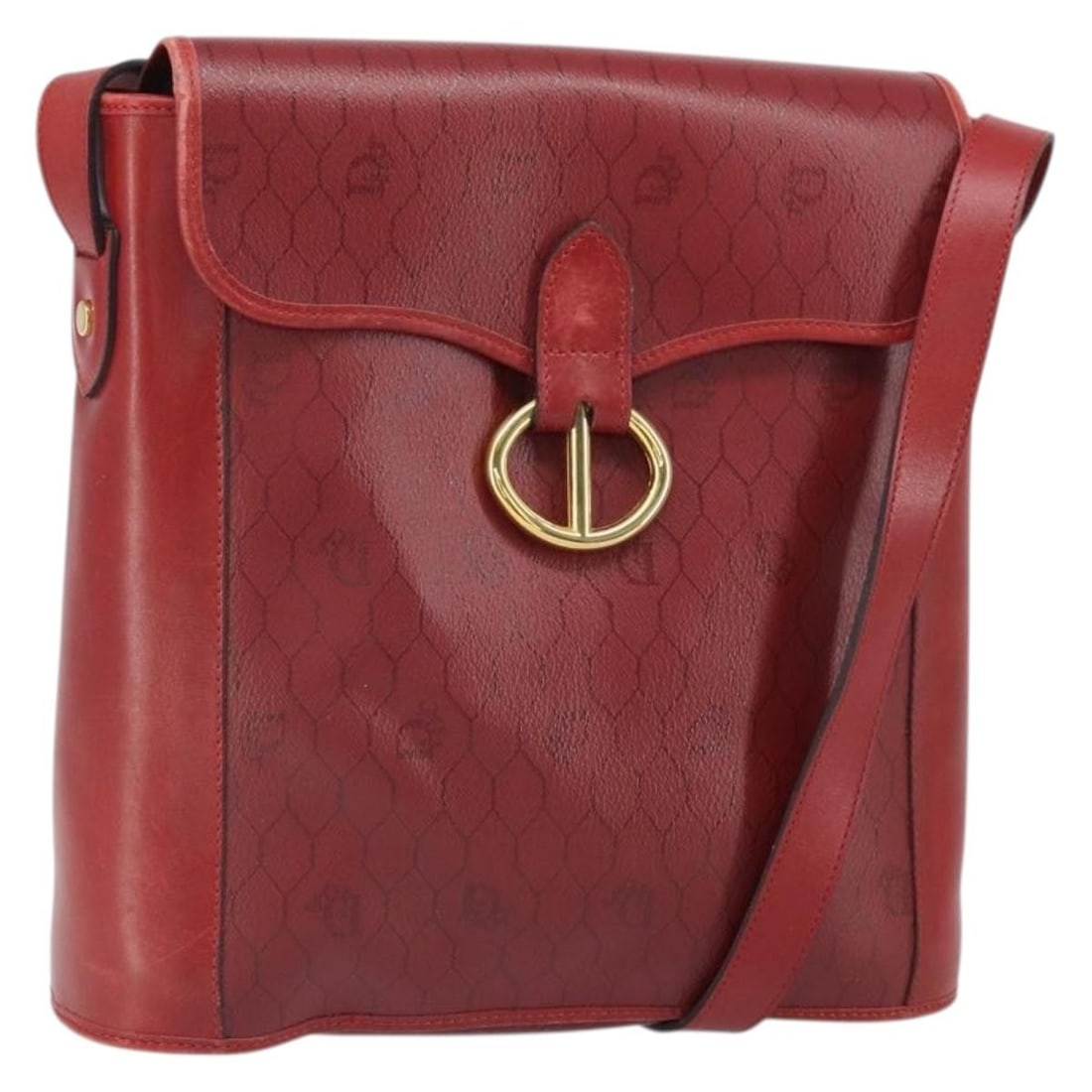 Christian Dior Red Honeycomb PVC Canvas Shoulder Bag Gold Accents France: Christian Dior Red Honeycomb PVC Canvas Shoulder Bag Gold Accents France This Christian Dior shoulder bag features the signature honeycomb canvas and PVC leather exterior in a striking red and gold co