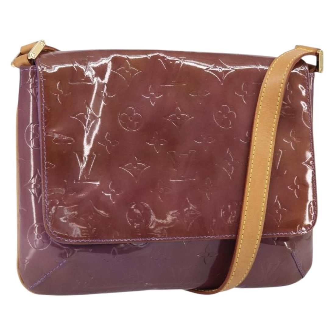 Monogram Vernis Thompson Street Shoulder Bag in Viole Patent Leather by Louis Vuitton: Monogram Vernis Thompson Street Shoulder Bag in Viole Patent Leather by Louis Vuitton This Louis Vuitton Monogram Vernis Thompson Street shoulder bag is crafted from Viole patent leather. Designed for