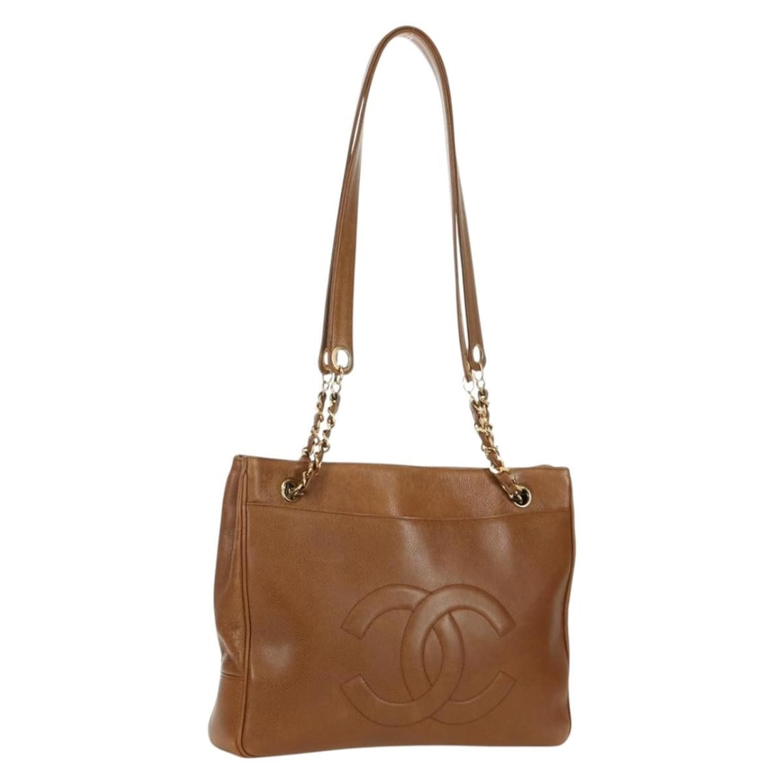 Chanel Brown Caviar Leather Tote with Gold CC Logo and Guarantee Card: Chanel Brown Caviar Leather Tote with Gold CC Logo and Guarantee Card This CHANEL tote bag is crafted from grained caviar calfskin leather in a brown and gold color combination. Designed for women, it