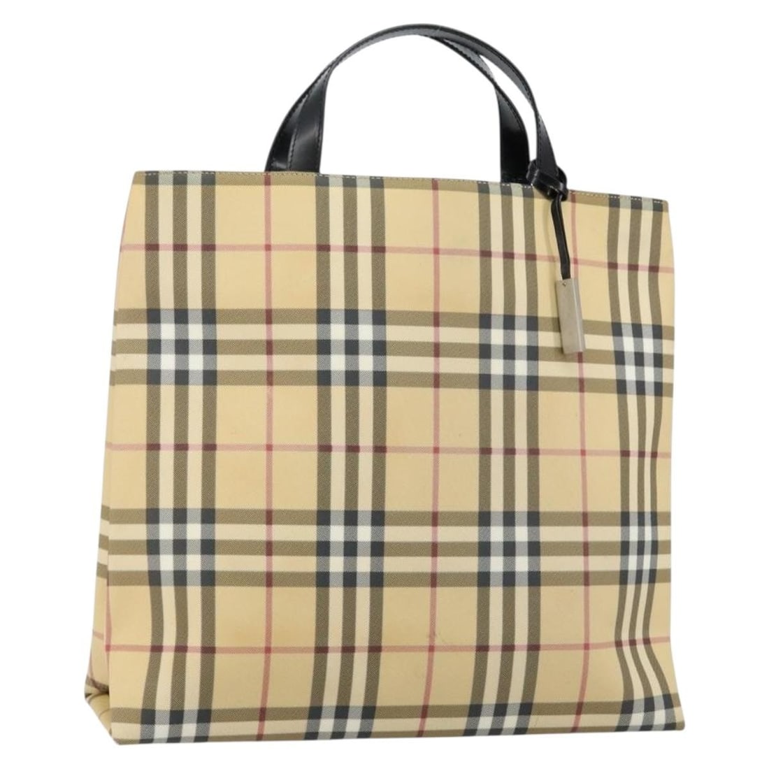 BURBERRY Nova Check Beige PVC Hand Bag Made in Italy: BURBERRY Nova Check Beige PVC Hand Bag Made in Italy This BURBERRY Nova Check Hand Bag is a stylish accessory crafted from durable PVC leather in a sophisticated beige color. With dimensions of approx
