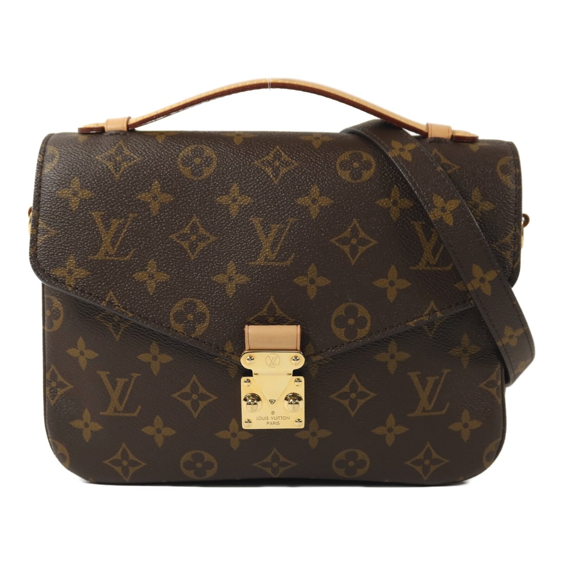 Louis Vuitton Pochette Metis MM Monogram Brown Shoulder Bag with Gold Hardware: Louis Vuitton Pochette Metis MM Monogram Brown Shoulder Bag with Gold Hardware This Louis Vuitton Pochette Metis MM is a versatile 2-way shoulder bag crafted from brown PVC coated canvas in the signat