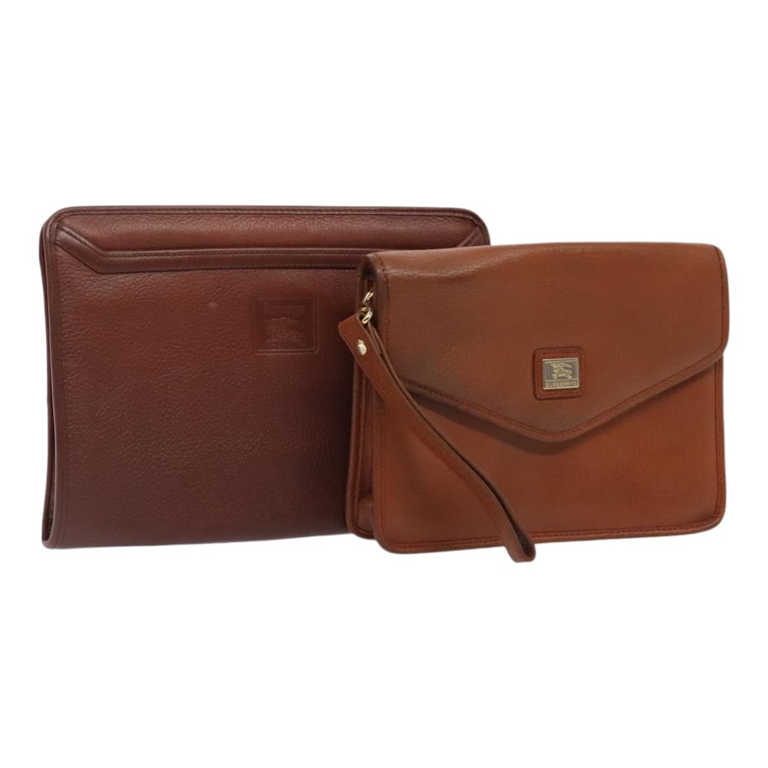 Set of 2 Brown Leather Clutch Bags by Burberrys: Set of 2 Brown Leather Clutch Bags by Burberrys This is a Burberrys women's clutch bag set, crafted from brown leather. The set includes two clutches, both featuring a classic design. Please note that