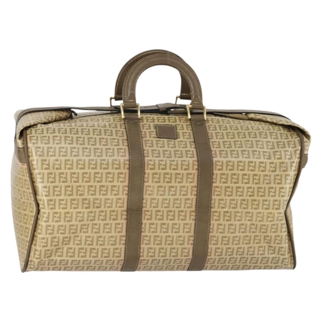 Fendi Zucchino Coated Canvas Boston Bag in Beige and Gold: Fendi Zucchino Coated Canvas Boston Bag in Beige and Gold This FENDI Zucchino Canvas Boston Bag features a beige and gold coated canvas exterior with the signature Zucchino pattern. The bag has a spac