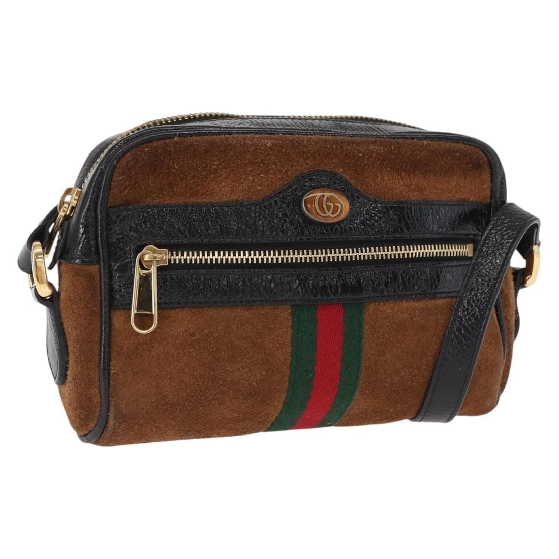Gucci Sherry Web Brown Suede Shoulder Bag Gold Accents 573321: Gucci Sherry Web Brown Suede Shoulder Bag Gold Accents 573321 This is a GUCCI Web Sherry Line shoulder bag crafted from brown suede leather with gold-tone accents. The bag features a compact rectangul
