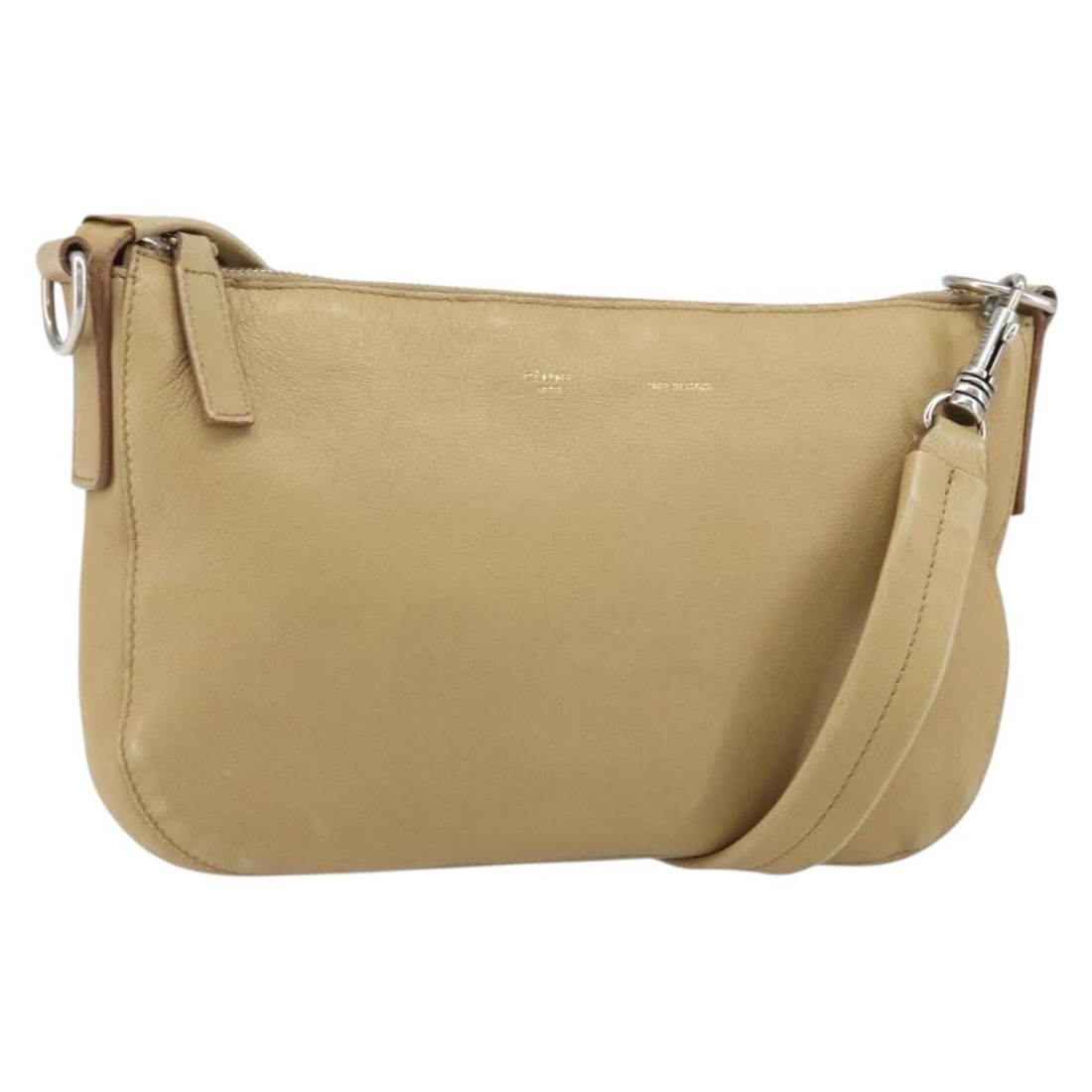 Beige Leather CELINE Shoulder Bag Made in Italy 10.2x6.7 Inch (1 of 18)