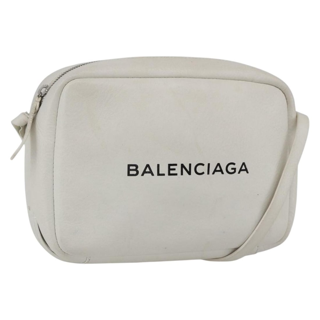 White Leather Shoulder Bag by Balenciaga Model 489812: White Leather Shoulder Bag by Balenciaga Model 489812 This Balenciaga shoulder bag is crafted from white leather with silver accents. It features a compact and stylish design, with a shoulder strap th