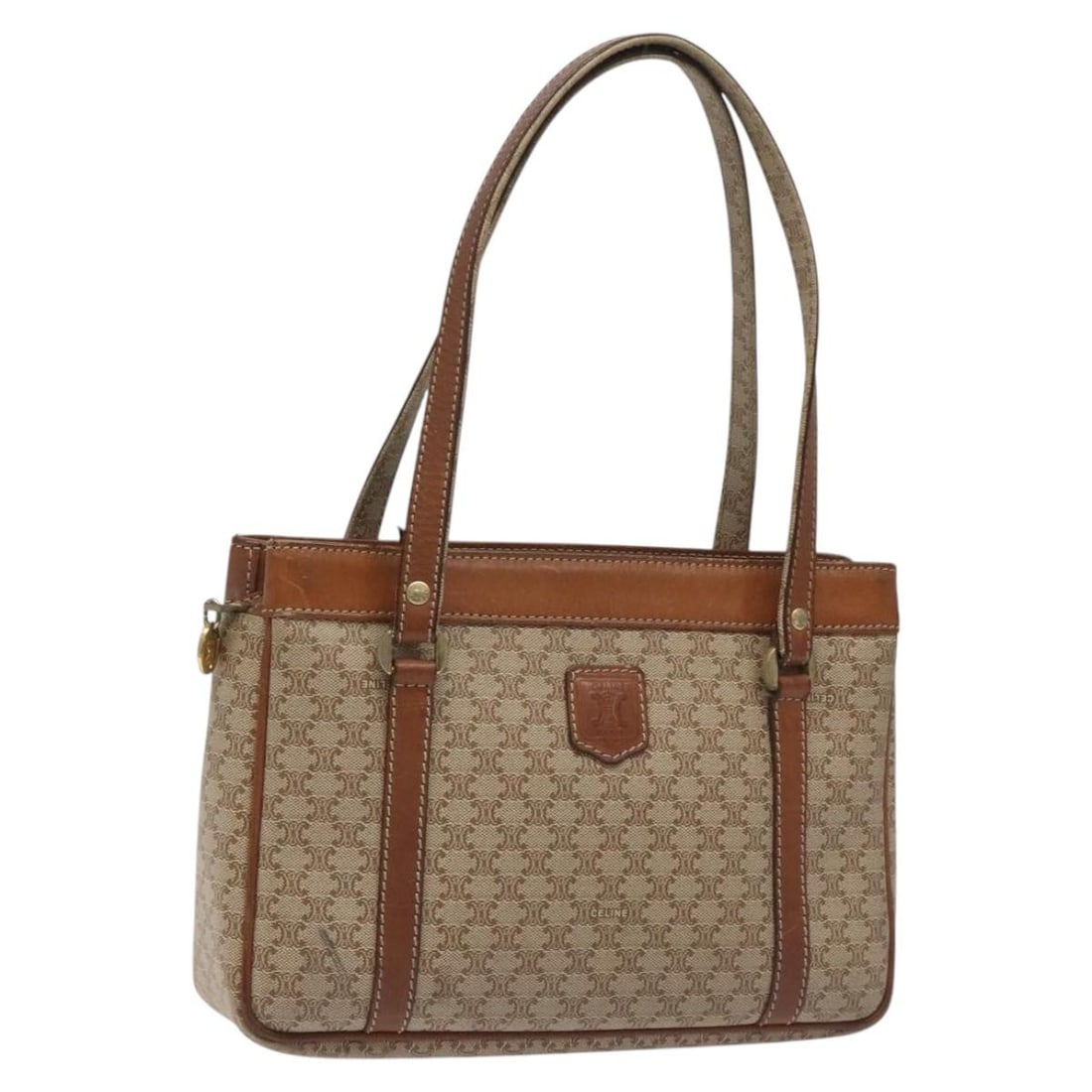 Celine Macadam Canvas Beige Gold Women's Top Handle Bag Italy: Celine Macadam Canvas Beige Gold Women's Top Handle Bag Italy This CELINE Macadam Canvas hand bag features a beige and gold exterior with the classic Macadam pattern. Designed for women, the bag is cr