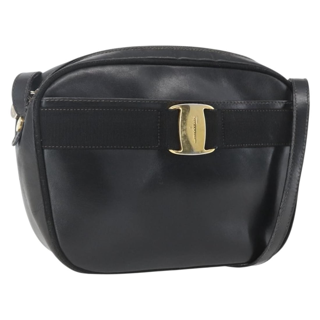 Black Leather Salvatore Ferragamo Vala Shoulder Bag with Gold Tone Hardware: Black Leather Salvatore Ferragamo Vala Shoulder Bag with Gold Tone Hardware This Salvatore Ferragamo Vala shoulder bag features black leather with gold-tone hardware. Made in Italy, it has a shoulder