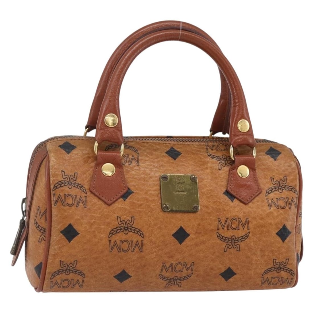 MCM Logogram Mini Boston Bag PVC Leather Brown Gold Authentic (1 of 18)