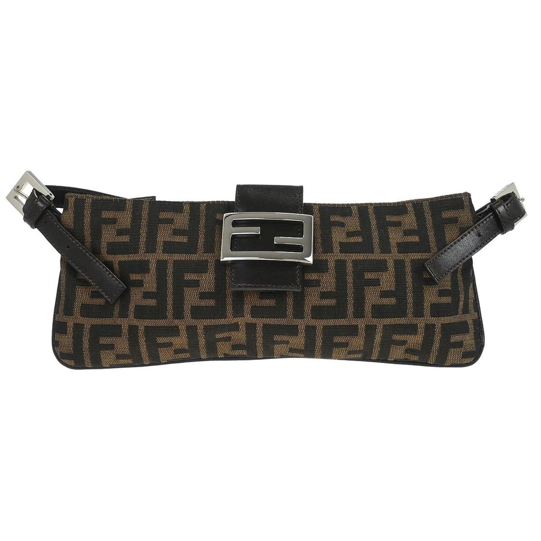 Fendi Zucca Canvas Shoulder Bag with Adjustable Strap Brown: Fendi Zucca Canvas Shoulder Bag with Adjustable Strap Brown This Fendi shoulder bag features the iconic brown Zucca pattern on canvas with leather shoulder straps and silver-tone hardware. It has a me