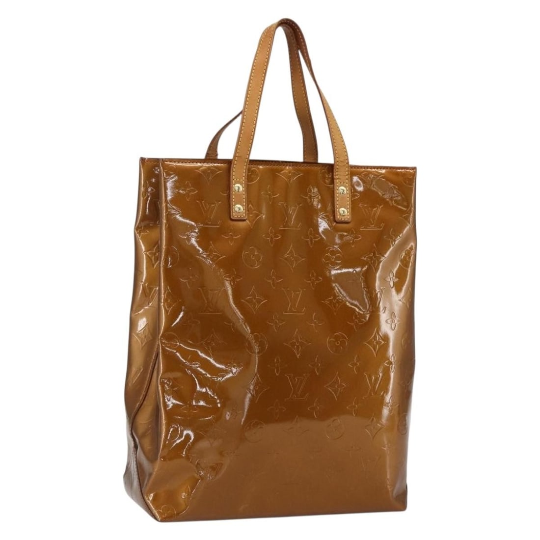 Monogram Vernis Bronze Patent Leather Reade MM Bag by Louis Vuitton: Monogram Vernis Bronze Patent Leather Reade MM Bag by Louis Vuitton This Louis Vuitton Monogram Vernis Reade MM handbag features a bronze patent leather exterior and is designed for women. The bag is
