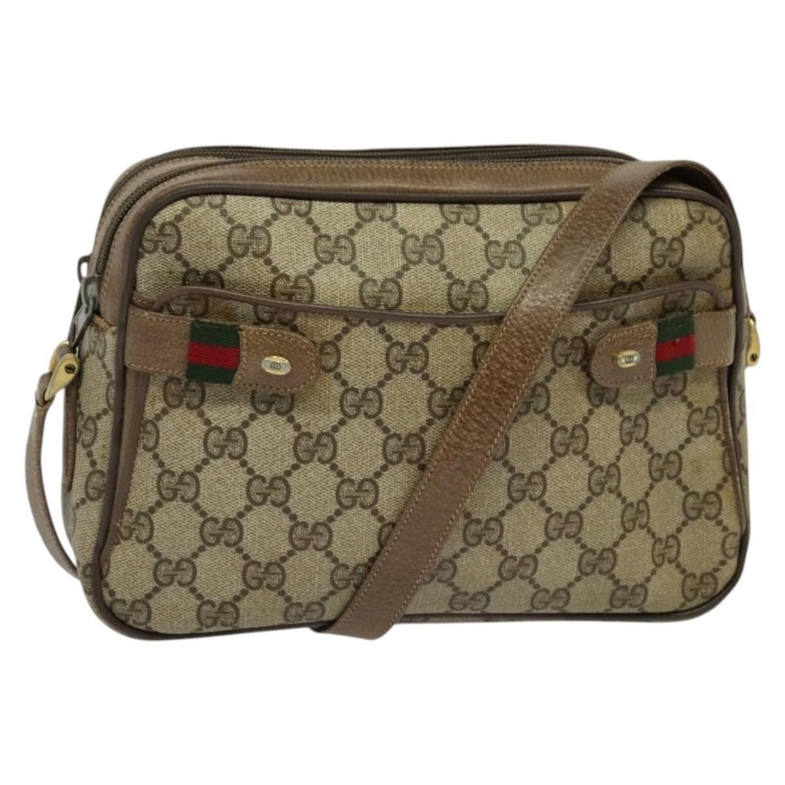 GUCCI GG Supreme Web Sherry Shoulder Bag Beige Gold 904 02 049 Made in Italy: GUCCI GG Supreme Web Sherry Shoulder Bag Beige Gold 904 02 049 Made in Italy This GUCCI GG Supreme Web Sherry Line Bag is a stylish shoulder bag crafted from durable GG Canvas in a chic Beige and Gold