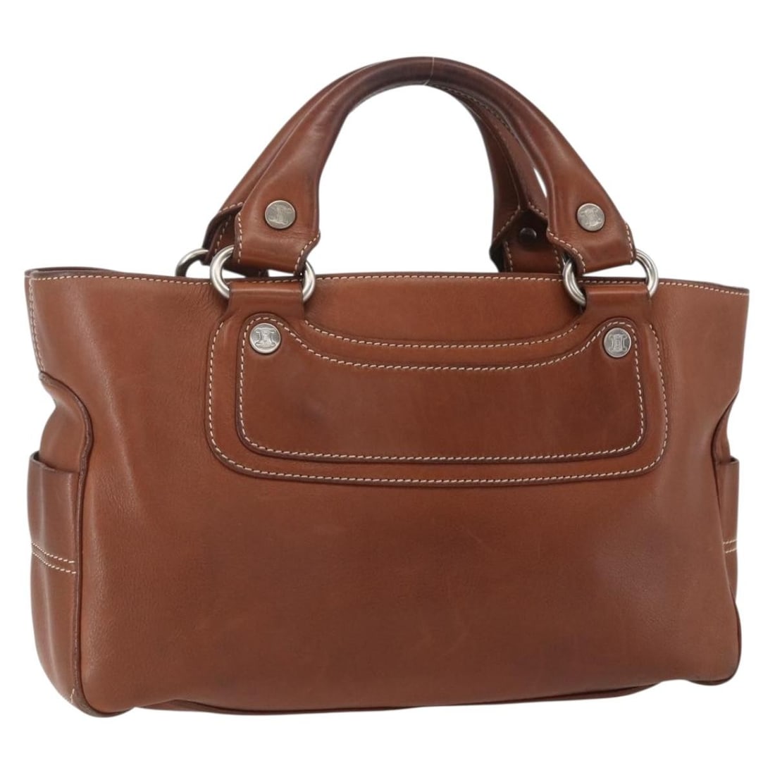 CELINE Brown Leather Boogie Hand Bag Silver Accents Italy Auth: CELINE Brown Leather Boogie Hand Bag Silver Accents Italy Auth Experience luxury and style with the CELINE Boogie Bag, a chic hand bag crafted from high-quality leather. This exquisite piece features