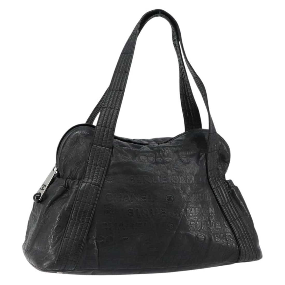 CHANEL Unlimited Boston Bag Leather Black Silver CC Auth Italy: CHANEL Unlimited Boston Bag Leather Black Silver CC Auth Italy This CHANEL Embossed Logo Unlimited Boston Bag is a stylish and practical accessory, crafted from high-quality leather in a classic black