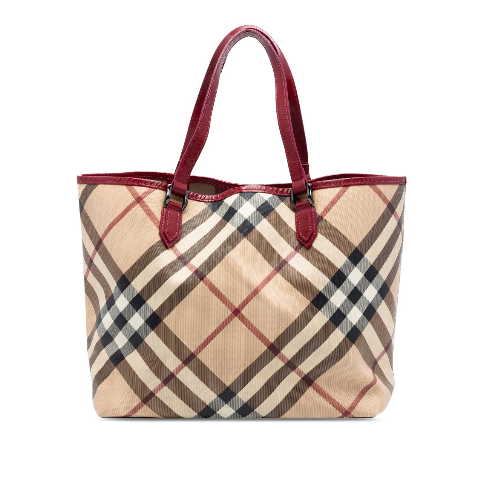 Supernova Check Plaid Canvas Tote Bag with Leather Trim by Burberry (1 of 7)