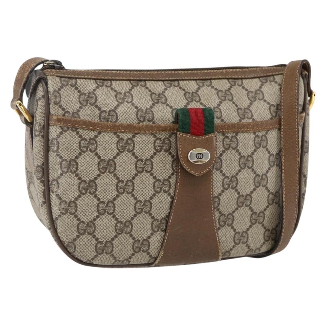GUCCI GG Supreme Sherry Line Beige Red PVC Shoulder Bag 89 02 032: GUCCI GG Supreme Sherry Line Beige Red PVC Shoulder Bag 89 02 032 This GUCCI GG Supreme Web Sherry Line shoulder bag features a beige and red color scheme with GG canvas and PVC leather trim. Designed