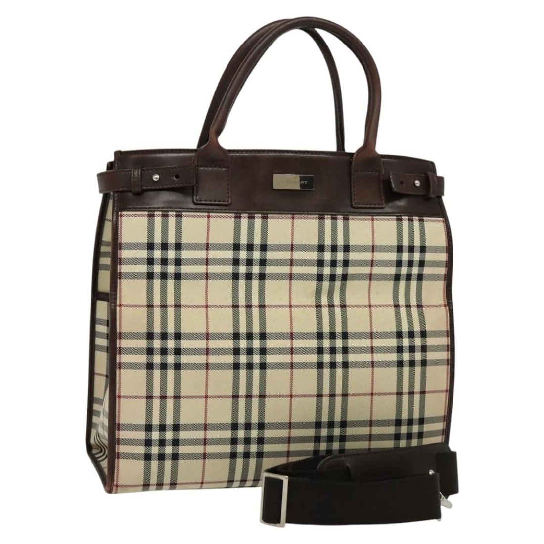 Burberry Beige Nova Check Canvas Two-Way Shoulder and Handbag: Burberry Beige Nova Check Canvas Two-Way Shoulder and Handbag This BURBERRY Nova Check handbag is crafted from beige canvas and features a classic 2-way design, allowing use as both a hand bag and a s