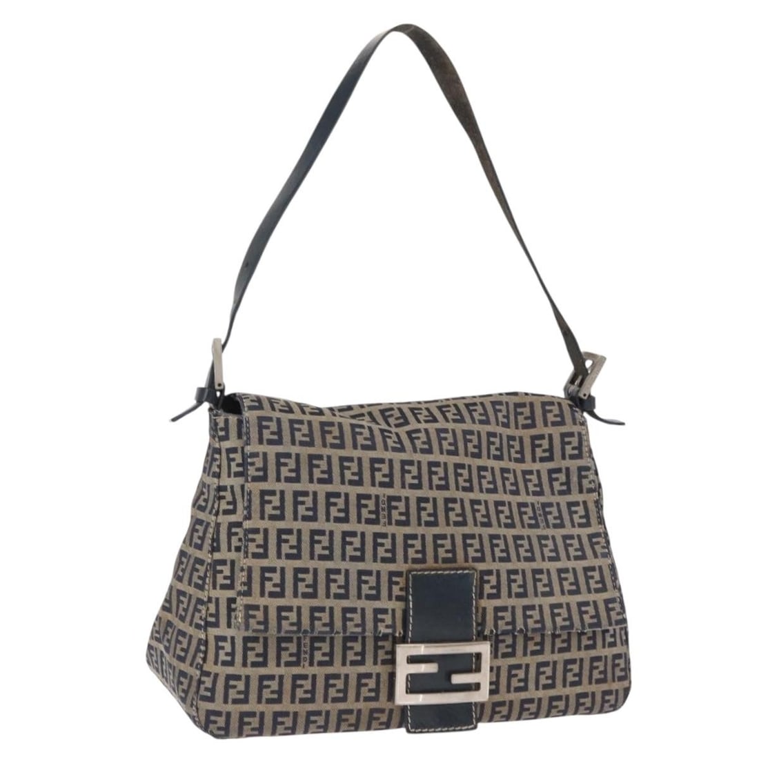 Fendi Mamma Baguette Navy Zucchino Canvas Shoulder Bag Silver Hardware: Fendi Mamma Baguette Navy Zucchino Canvas Shoulder Bag Silver Hardware This FENDI Zucchino Canvas Mamma Baguette shoulder bag features a navy and silver color scheme with the iconic Zucchino canvas ex