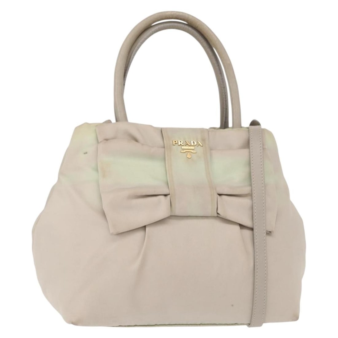PRADA Gold Light Green Nylon Hand Bag 2way Authentic 153682: PRADA Gold Light Green Nylon Hand Bag 2way Authentic 153682 This PRADA Hand Bag combines style and practicality, featuring a chic design in a striking gold and light green color. Crafted from durable