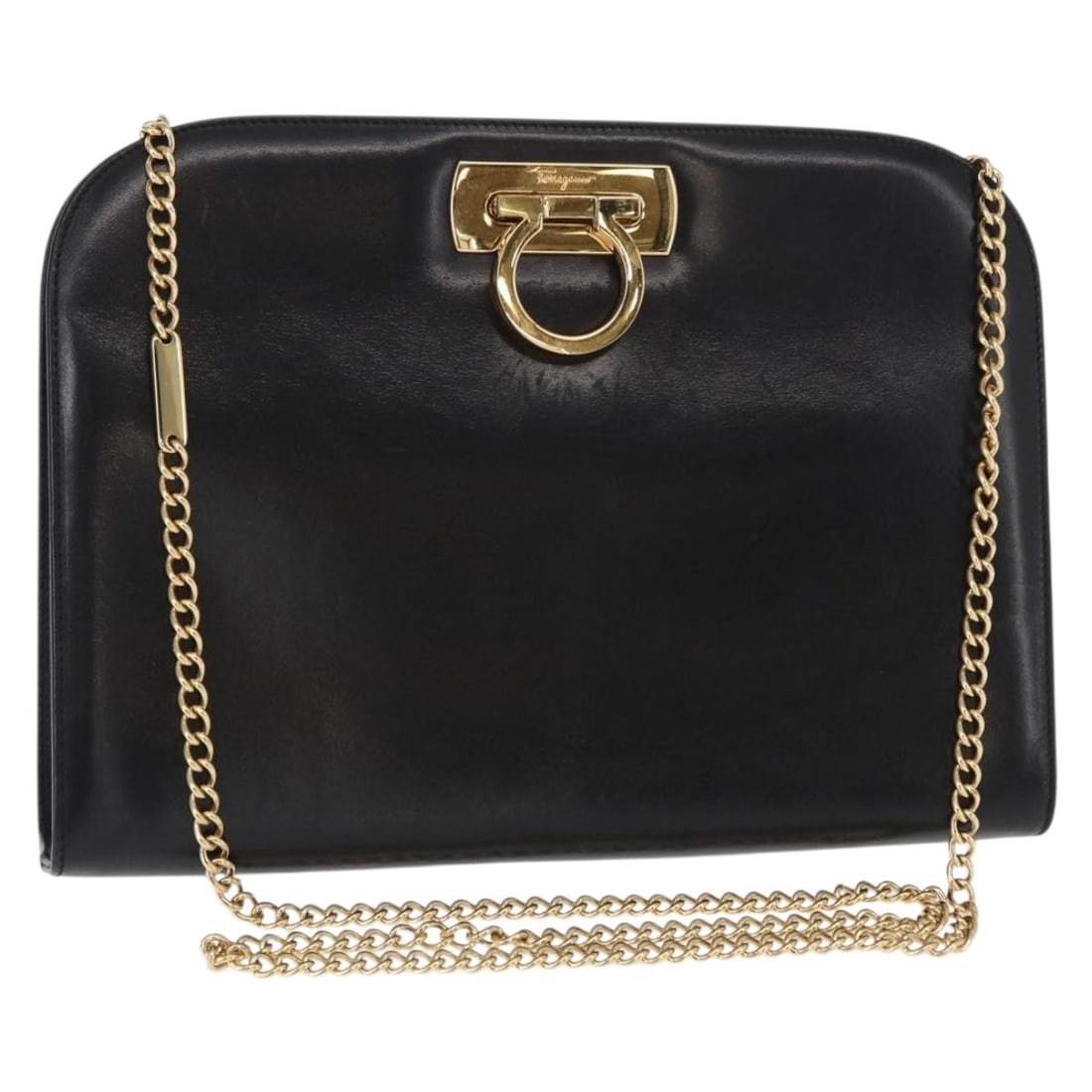 Salvatore Ferragamo Gancini Chain Shoulder Bag Black Gold Leather Auth: Salvatore Ferragamo Gancini Chain Shoulder Bag Black Gold Leather Auth This Salvatore Ferragamo Gancini Chain Shoulder Bag is a sophisticated accessory crafted in Italy from premium leather in an eleg