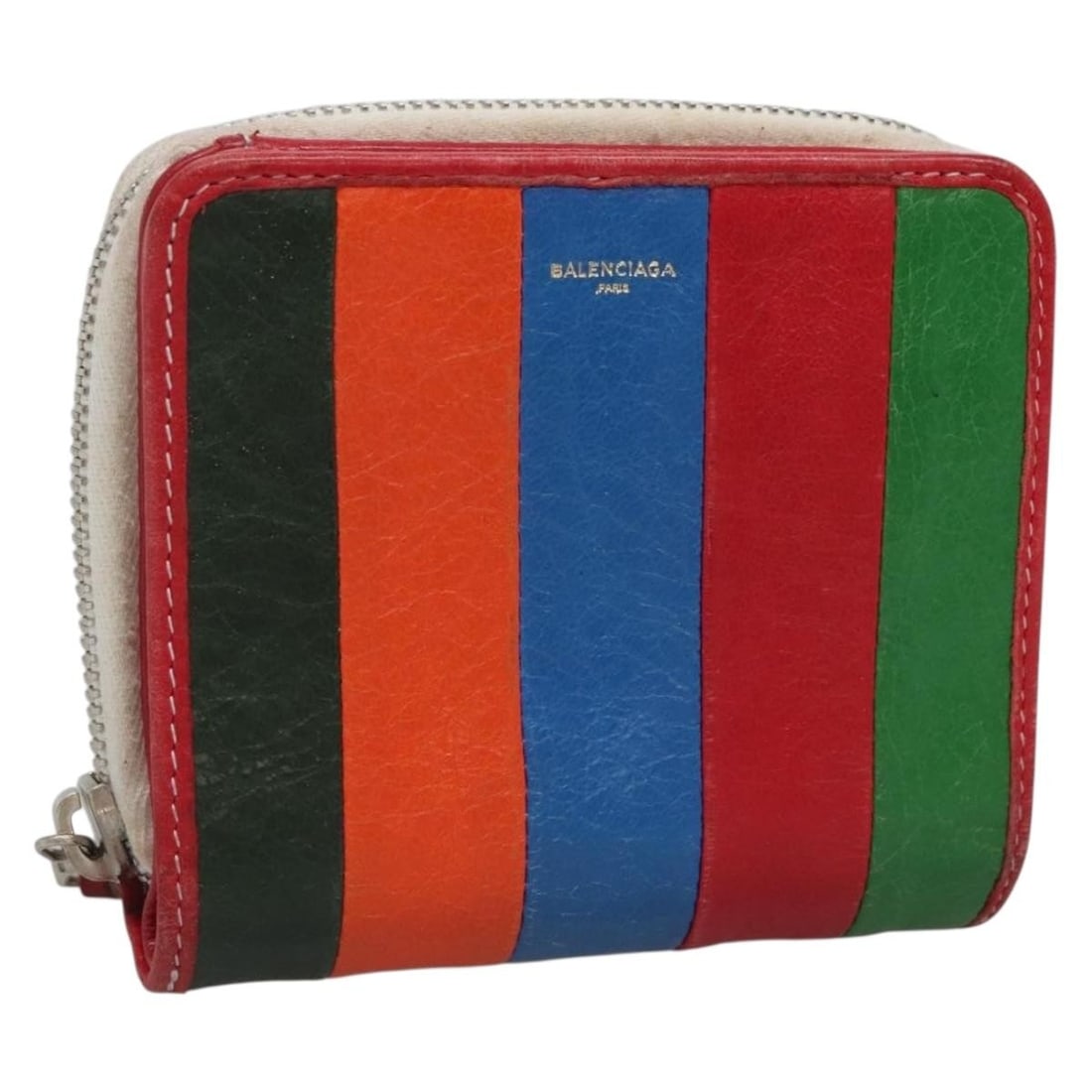 Balenciaga Red Leather Bifold Wallet Silver Auth 135817 Italy (1 of 18)