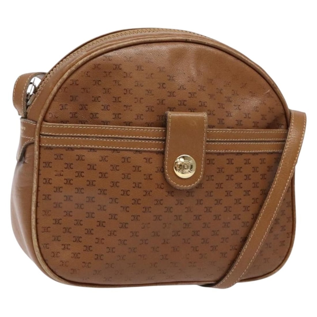 CELINE Macadam Canvas Brown Leather Shoulder Bag Gold Accents Auth 139659: CELINE Macadam Canvas Brown Leather Shoulder Bag Gold Accents Auth 139659 Introducing the CELINE Macadam Canvas Shoulder Bag, a stylish accessory that combines luxury and practicality. This bag featur