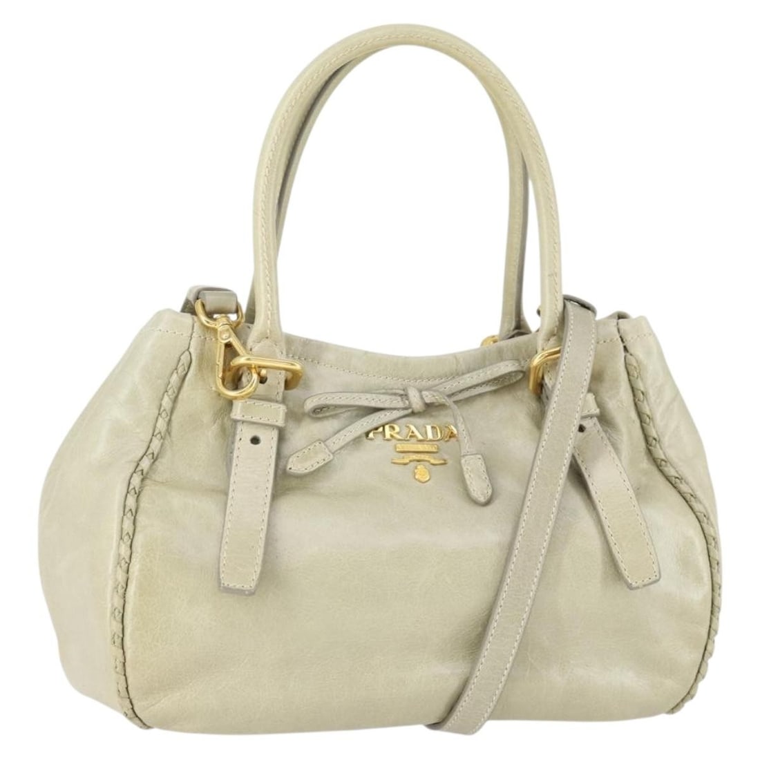 Prada Gray Leather 2way Handbag with Shoulder Strap Gold Accents (1 of 18)