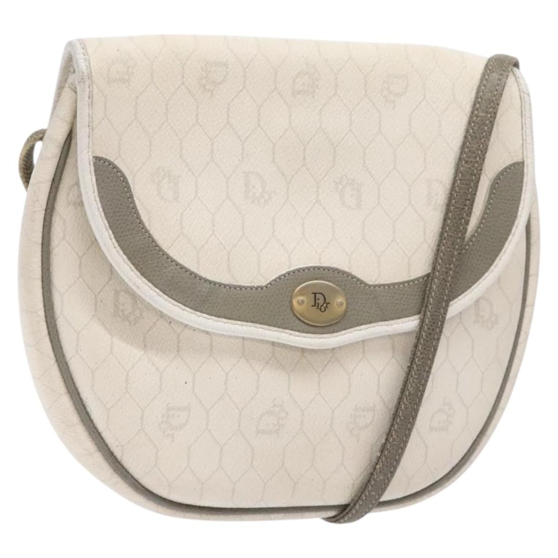 Christian Dior Honeycomb Canvas Shoulder Bag PVC White Gold Made in France (1 of 18)