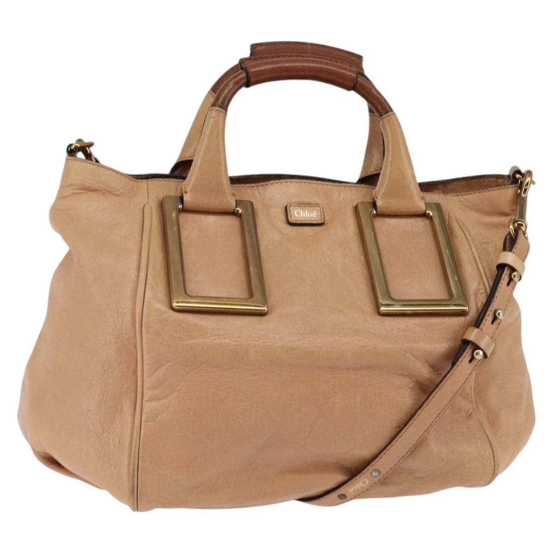 Chloe Etel Leather Hand Bag Beige Gold Auth 2way AM9116 (1 of 18)
