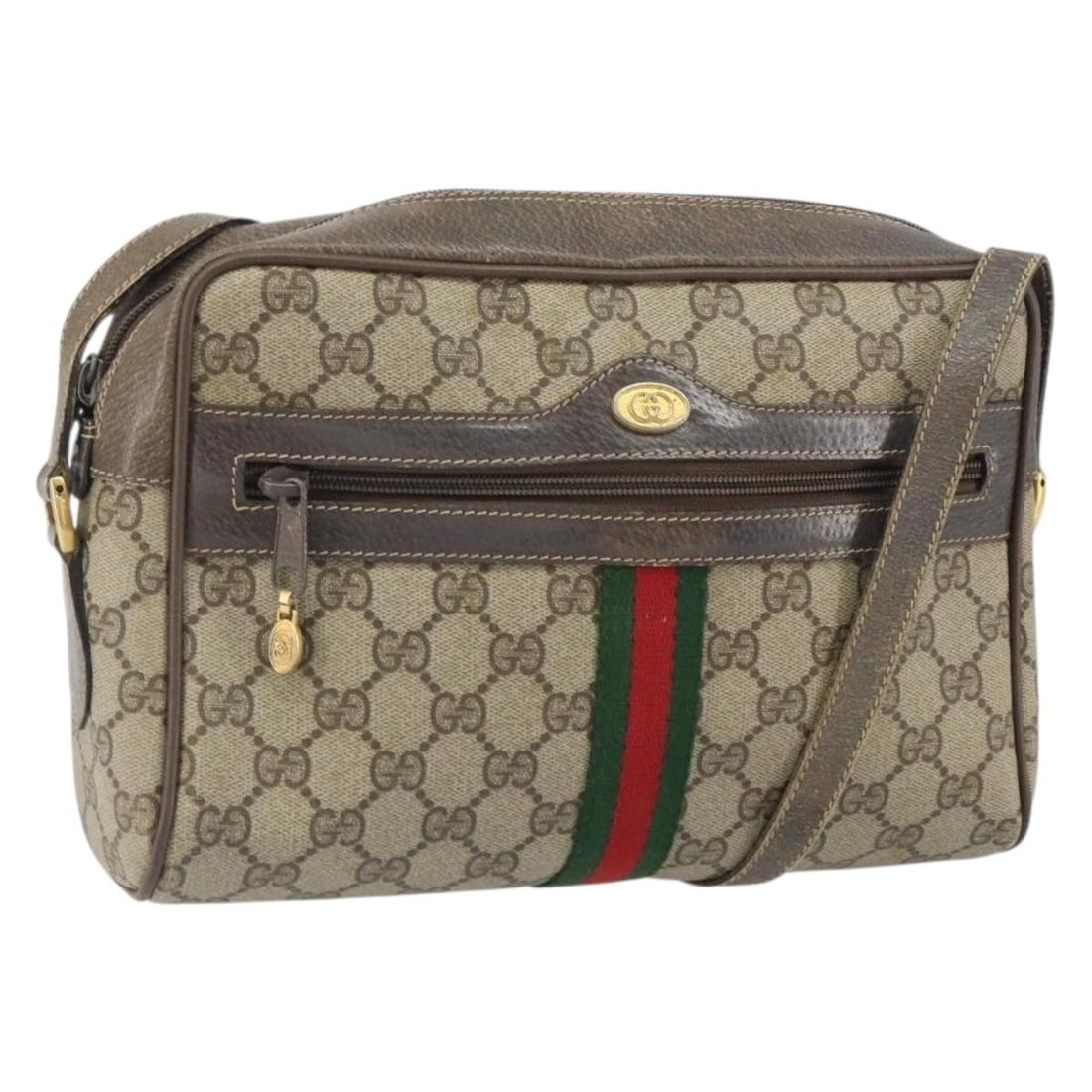 Gucci GG Supreme Sherry Line Beige PVC Shoulder Bag 24 02 005: Gucci GG Supreme Sherry Line Beige PVC Shoulder Bag 24 02 005 This GUCCI GG Supreme Web Sherry Line shoulder bag features a beige and gold design crafted from PVC leather and GG canvas. The bag offers