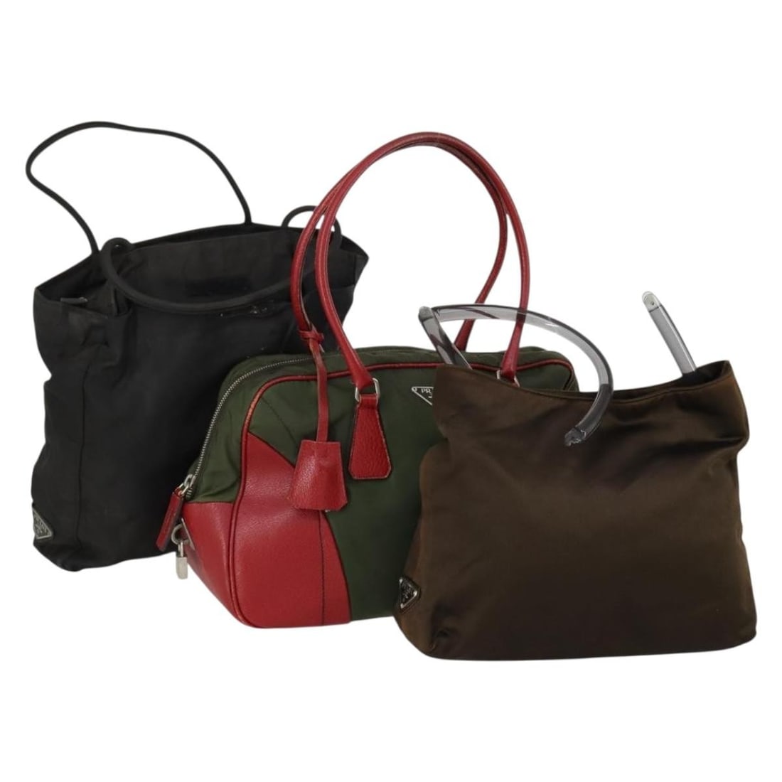 PRADA Nylon Tote Bag Set Black Khaki Authentic with Accessories (1 of 18)