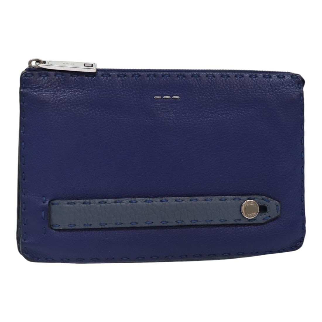 Fendi Blue Leather Clutch Purse with Silver Accents for Women: Fendi Blue Leather Clutch Purse with Silver Accents for Women This FENDI clutch bag features a blue and silver leather exterior, offering a sophisticated accessory for women. Made in Italy, the clutch