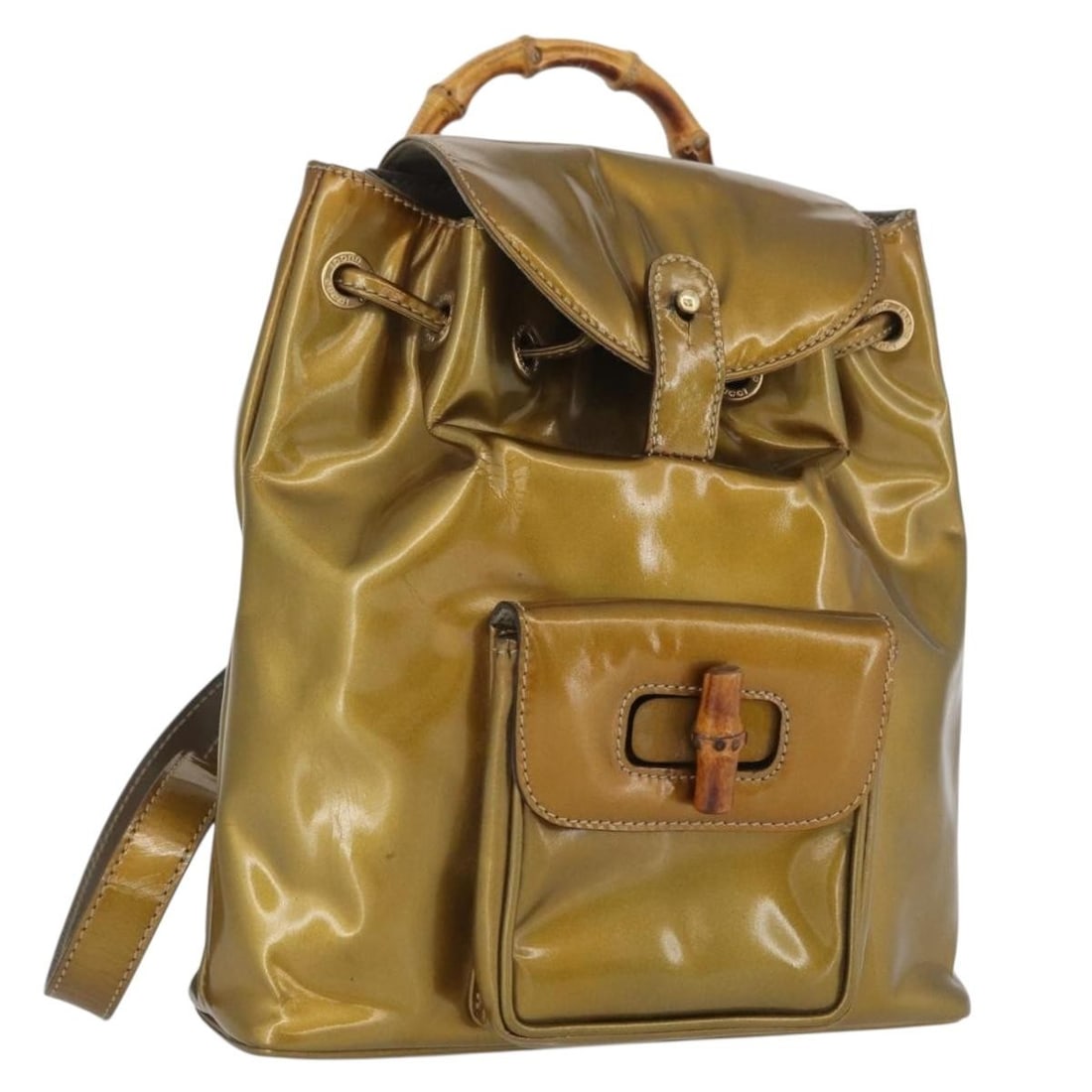 Gucci Gold Patent Leather Bamboo Backpack Model 003 1705 0030 (1 of 18)