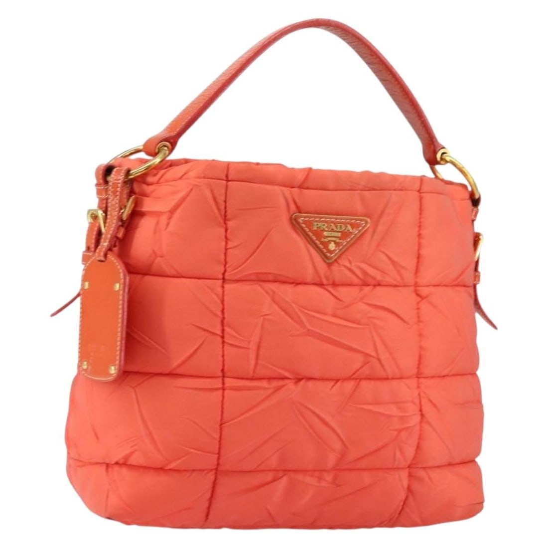 PRADA Orange Gold Nylon Shoulder Bag with Name Tag Italy (1 of 18)