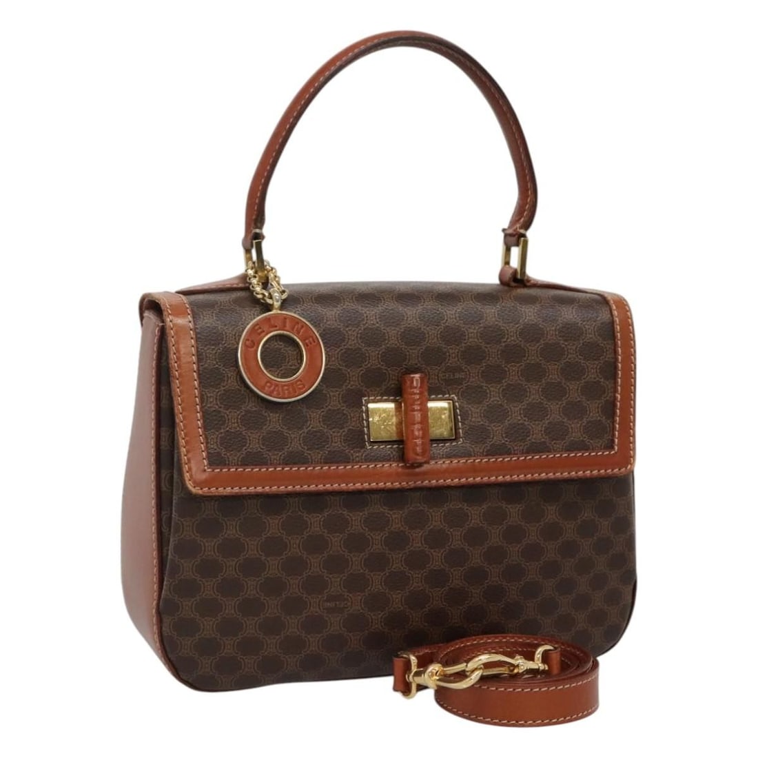 Celine Macadam Brown PVC Leather Handbag with Shoulder Strap Two Way Italy (1 of 18)