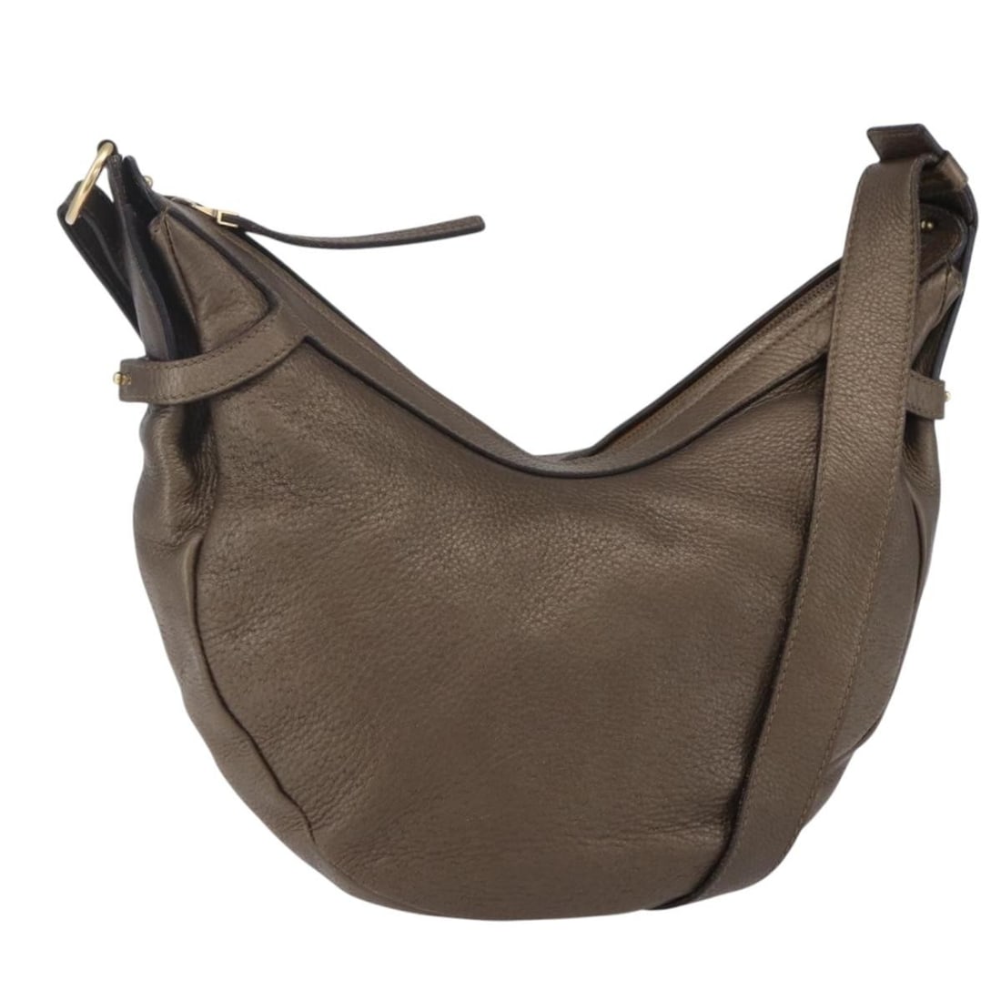 Salvatore Ferragamo Gancini Brown Gold Leather Shoulder Bag Auth Italy (1 of 18)