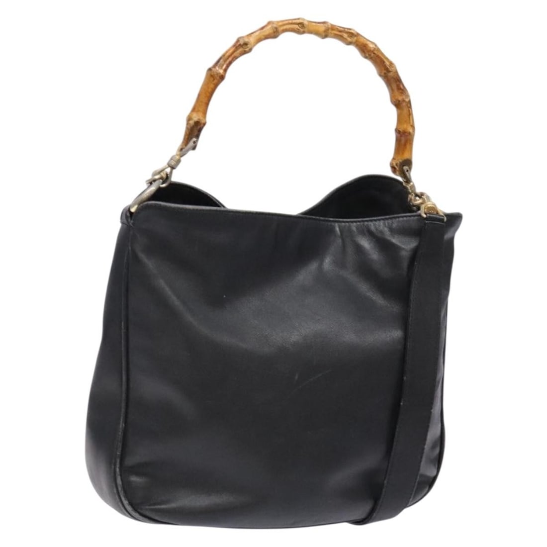 GUCCI Bamboo Leather Hand Bag Black Gold 001 1781 1638 Authentic (1 of 18)