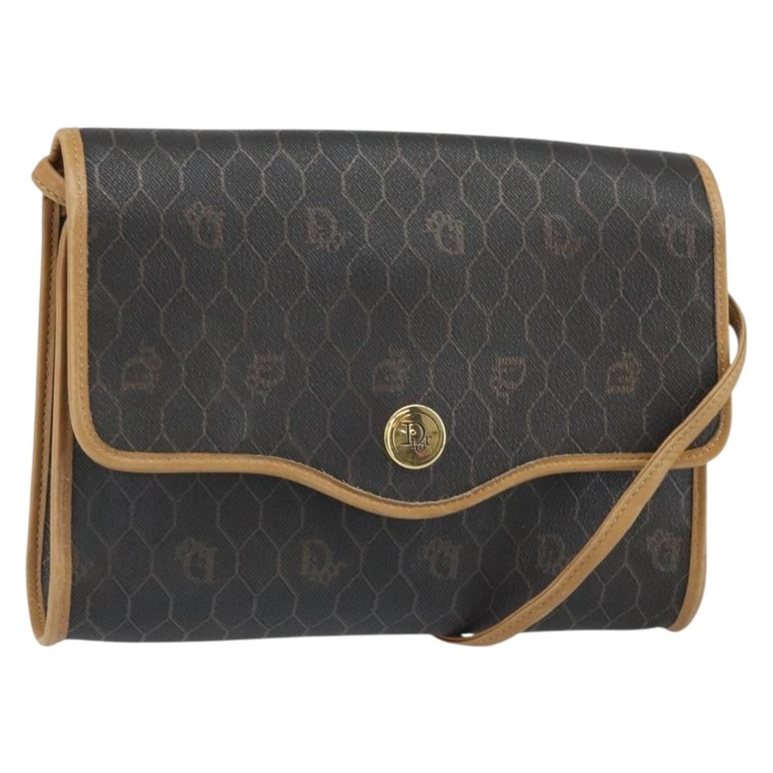 Christian Dior Black Honeycomb Canvas Gold Accent Shoulder Bag: Christian Dior Black Honeycomb Canvas Gold Accent Shoulder Bag This Christian Dior shoulder bag features the signature honeycomb canvas in black with gold-tone accents. Crafted in France, the bag is d